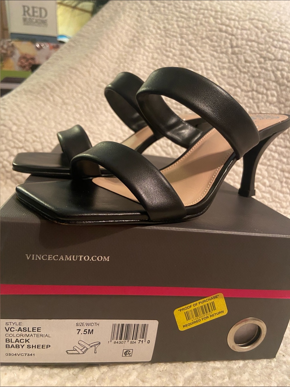 Vince Camuto Black Double-Strap Mid Heel Sandals